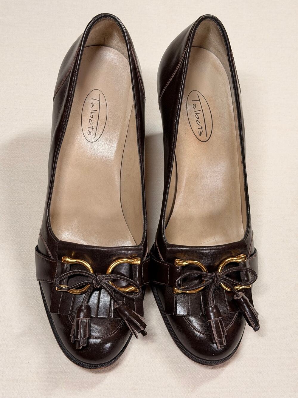 Talbots Brown Leather Kiltie Tassel Pumps Gold Hardware 7.5 B
